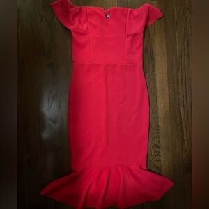 Quiz red ruffle off the shoulder dress